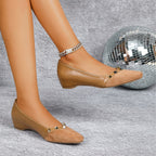 2026 New Women's Square-Toe Rivet-Detail Patchwork Shoes